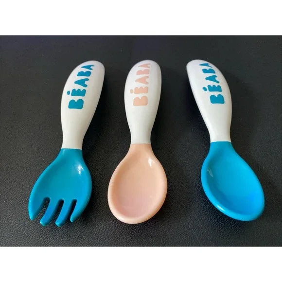 Beaba Baby 2nd Stage Ergonomic Baby Cutlery, Set of 3 (2 Spoons + 1 Fork) - Picture 2 of 2